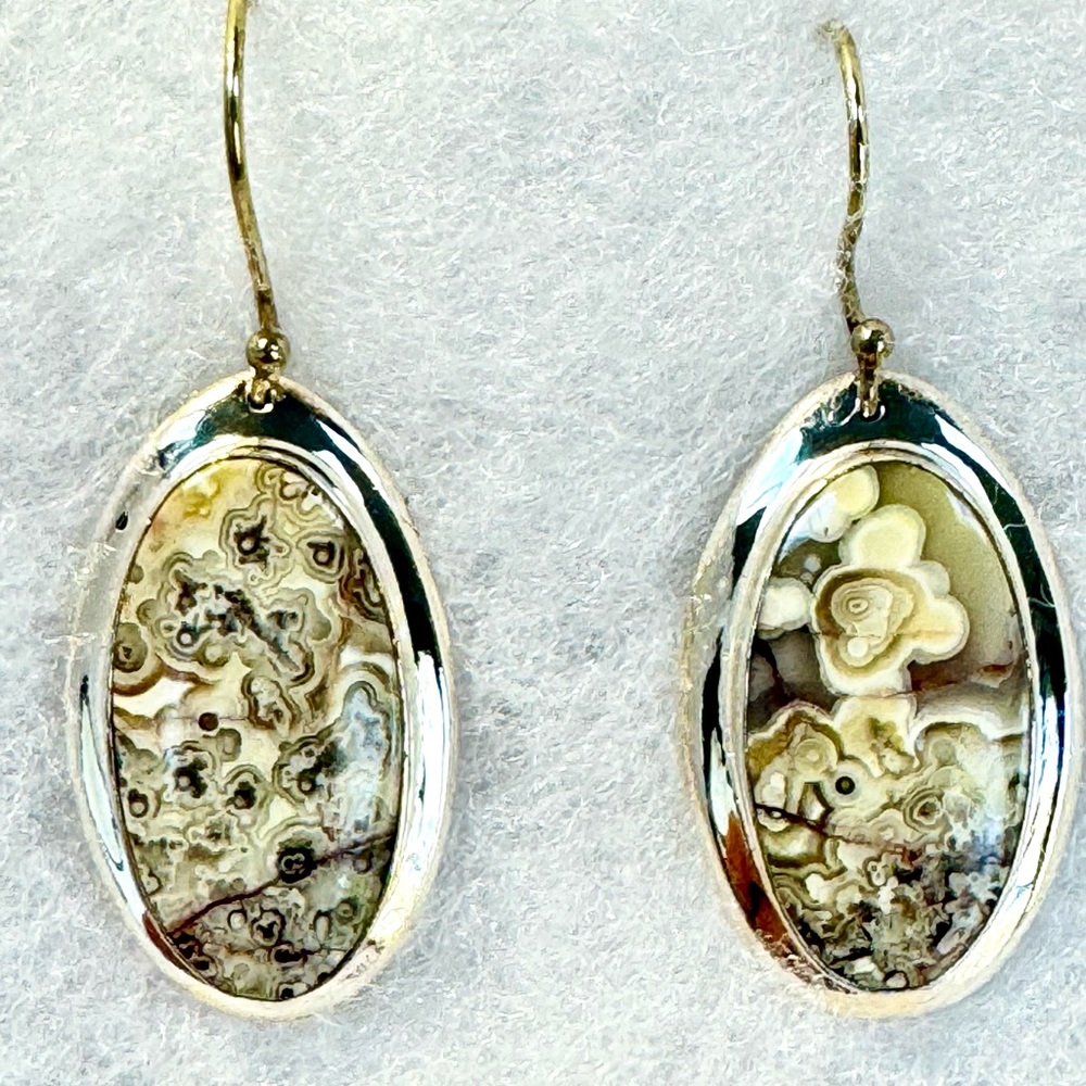 Large Sterling and Crazy Lace Agate Earrings!! 1.3” long .75” wide
